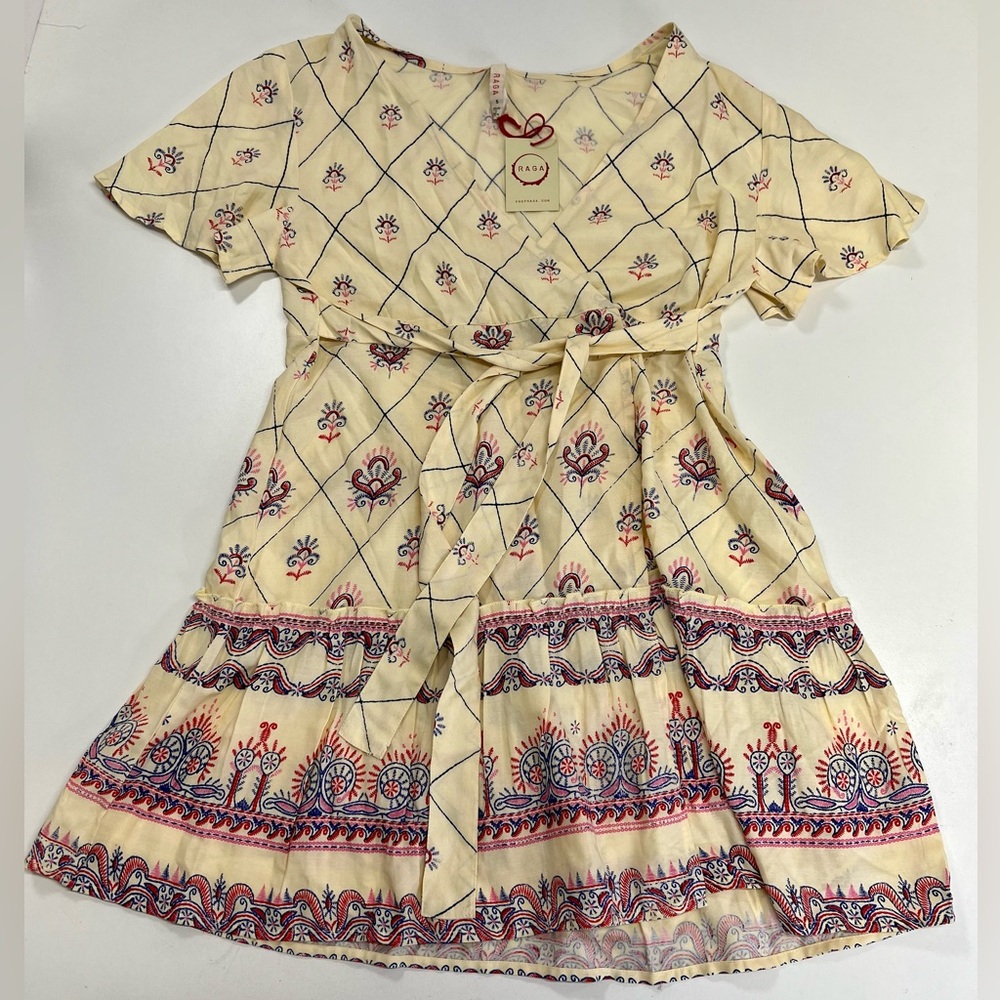 Anthropologie Raga Boho Junita Faux Wrap Dress NEW Size Small Short Sleeve